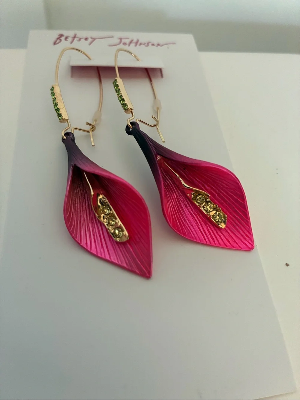 Betsey Johnson Hot Pink & Gold Calla Lily Drop Earrings